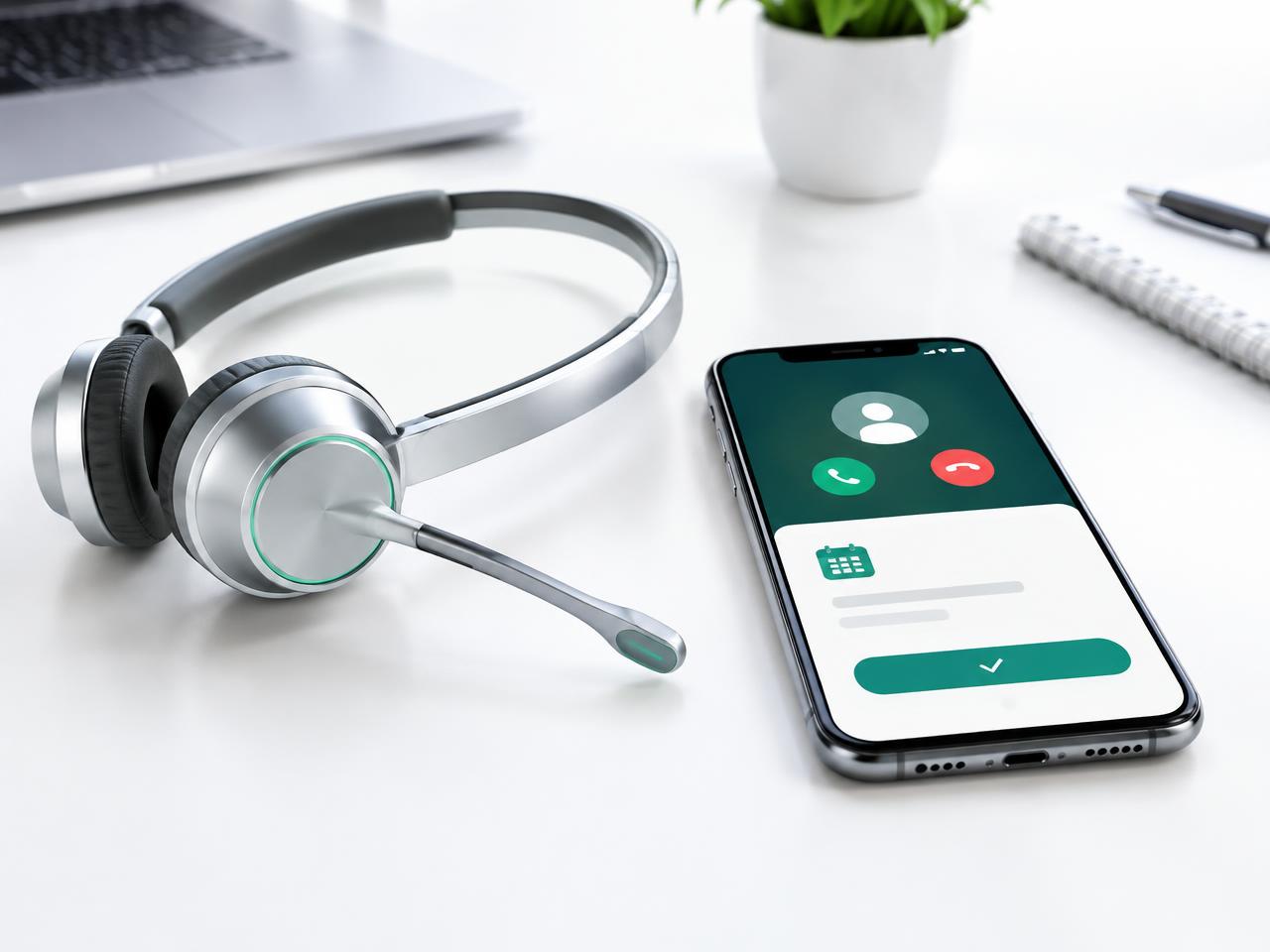 AI call handling and appointment booking concept with a headset