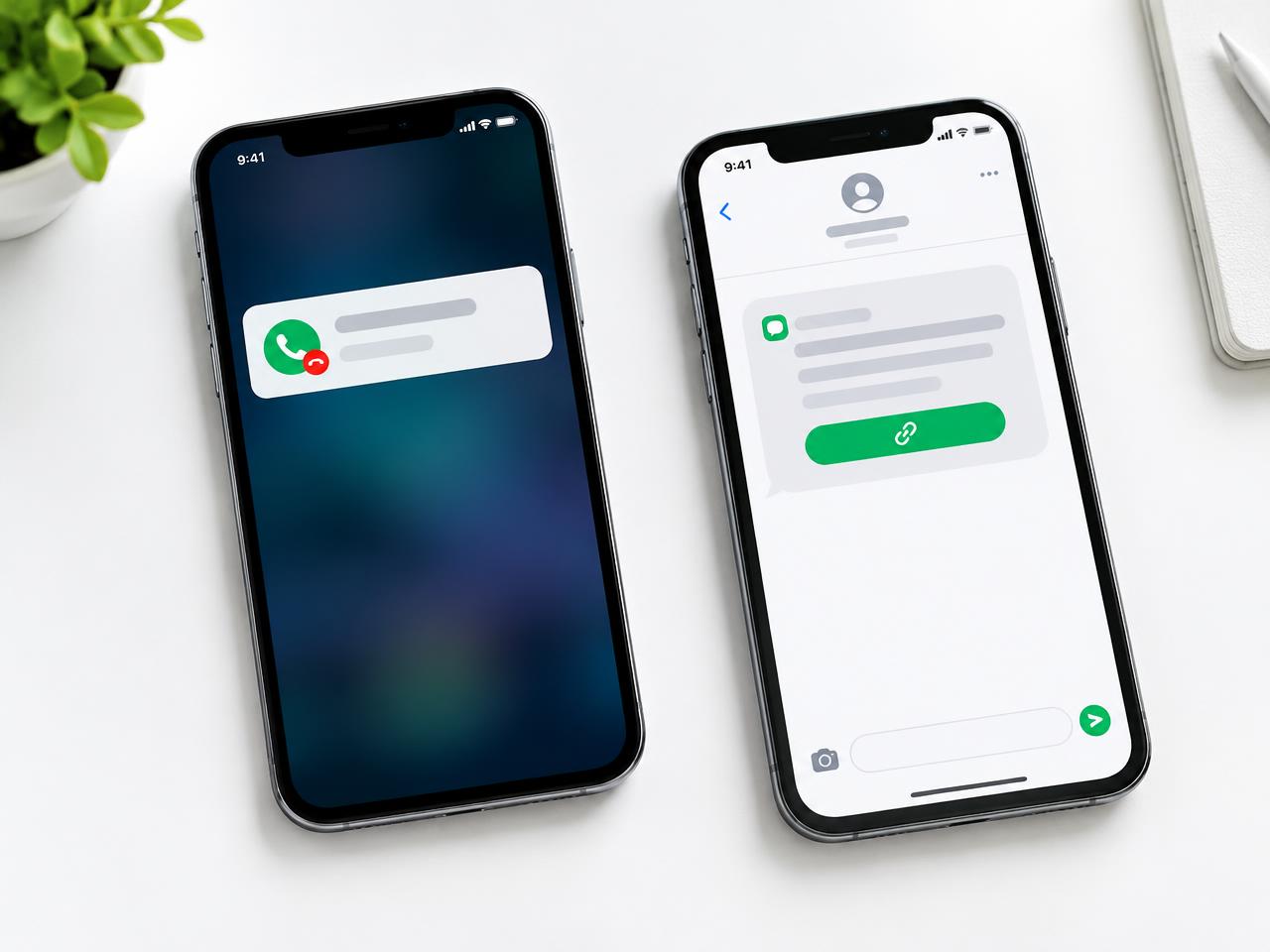 Missed call and automatic booking text concept on two phones