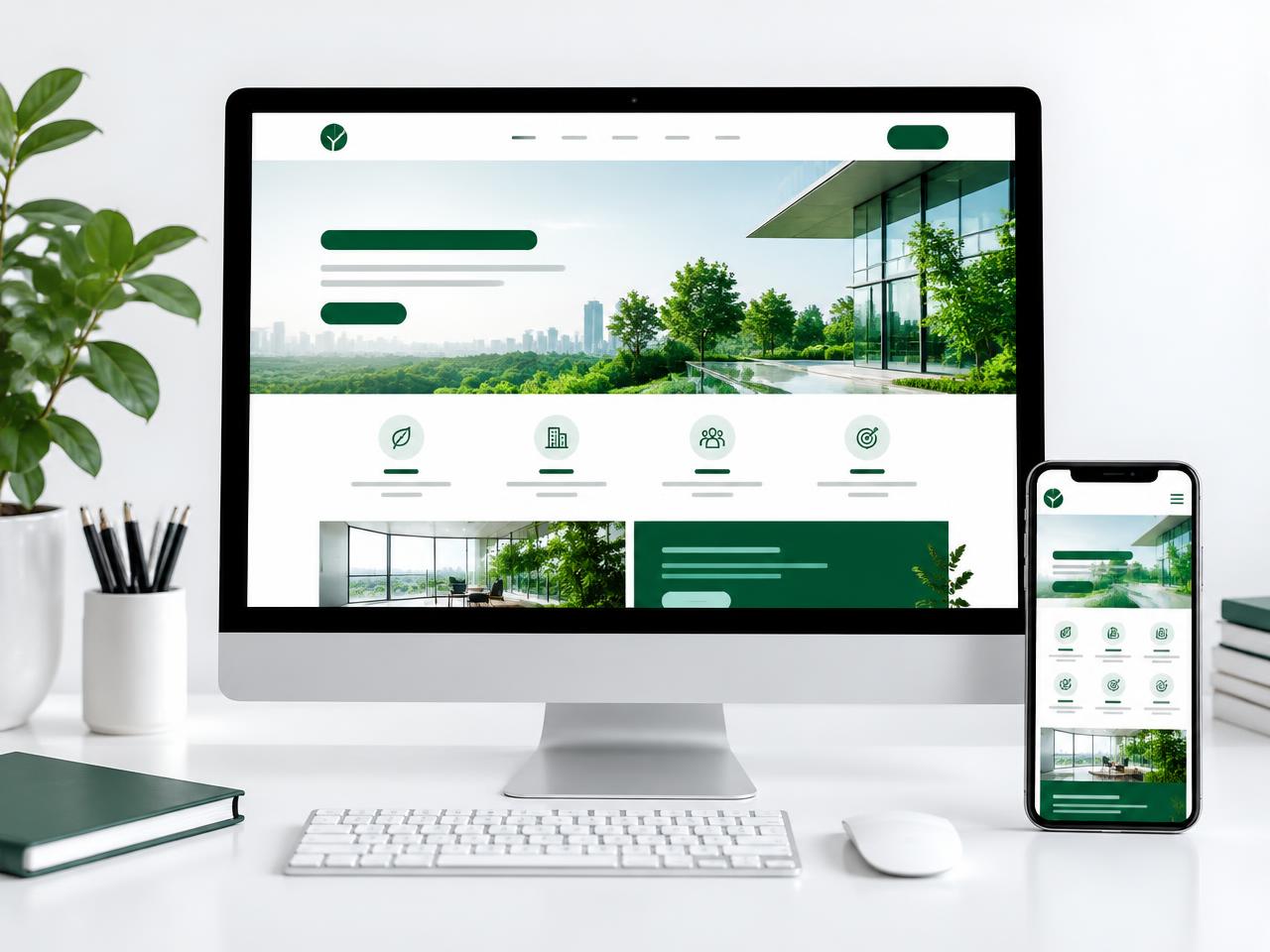 Website design concept displayed on a desktop and phone