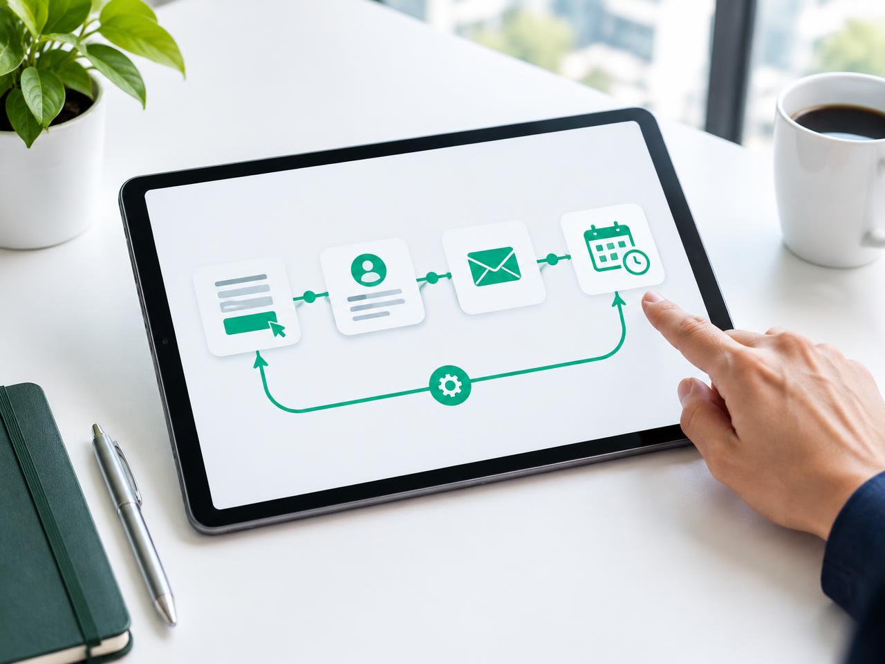 Workflow automation concept connecting an inquiry, contact, email and appointment